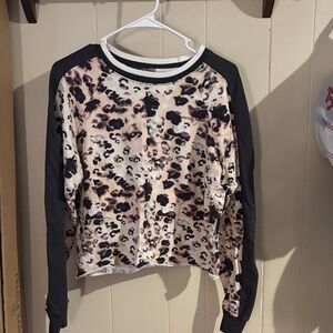 Spiritual Gangster Leopard Print Sweatshirt with Black Sleeves